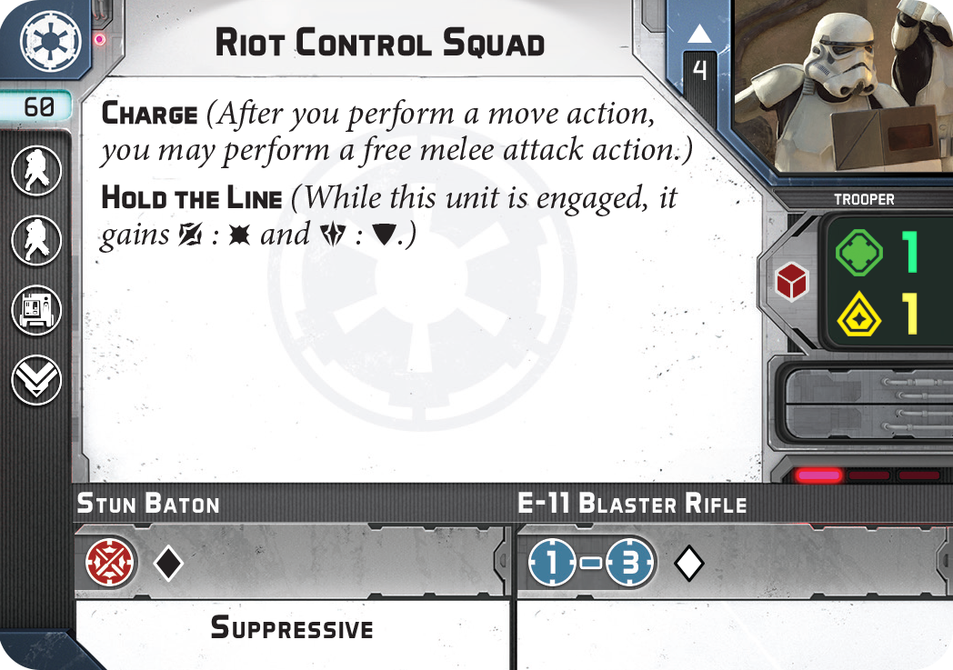 carte d'unité de l'escouade de controle Riot Imperial pour Star Wars legion