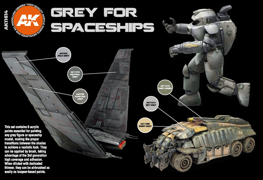 Ak : Grey for Spaceships (6pcs) │ 3rd Generation Acrylics