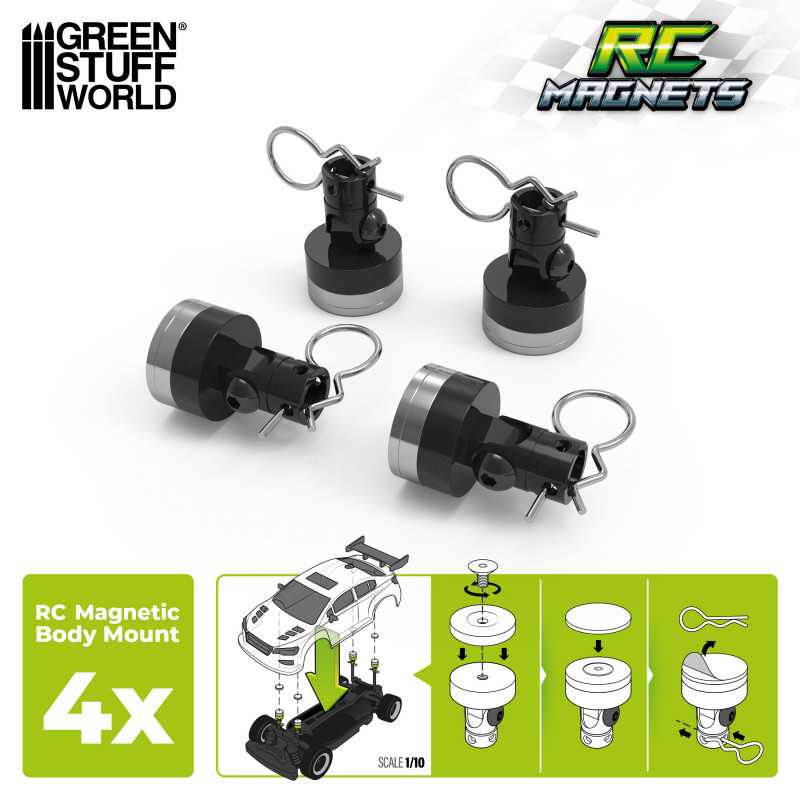 Green Stuff : Supports magnétiques pour carrosserie RC (4pcs)