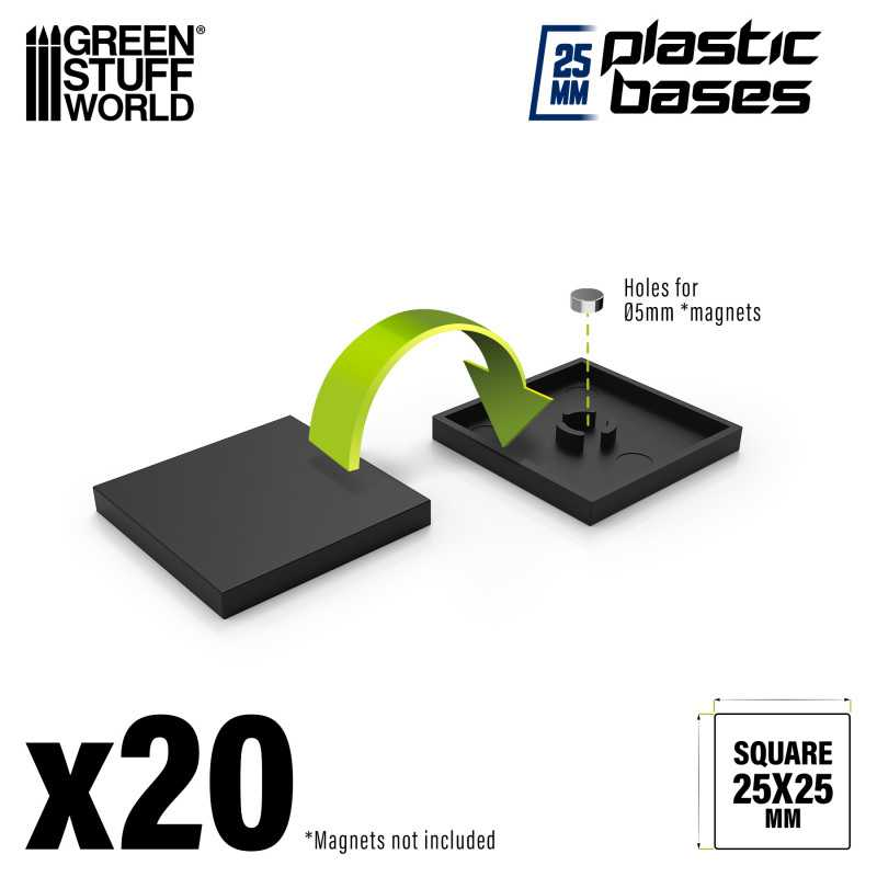 Green Stuff : Socle Carré en Plastique noir 25mm (10pcs)