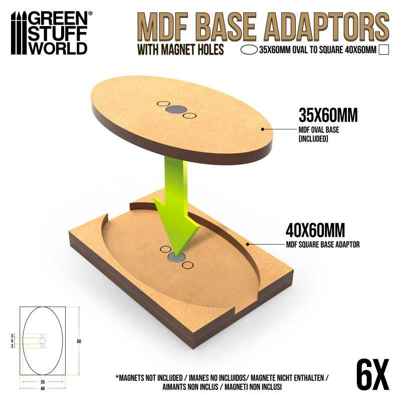 Green Stuff : Socle adaptateur Oval (35x60mm) vers Carré (40x60mm) en MDF (6pcs)