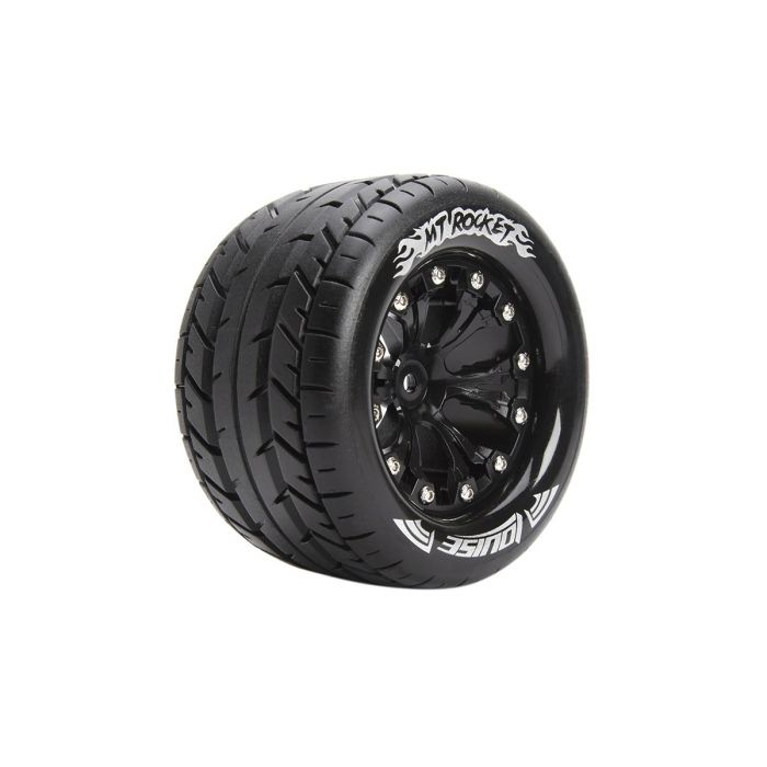 Louise RC : Pneu MT Rocket Soft sur Jante Black Chrome (2.8) - HEX 14mm │ 2WD/4WD [Front/Rear]