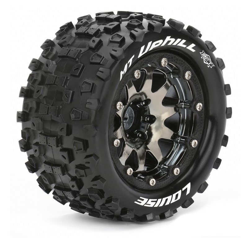 Louise RC : Pneu MT Uphill MFT sur Jante Chrome Noir Bead-Lock  (2.8) - HEX 12mm - Offset 1/2 │ 4WD [Front/Rear]