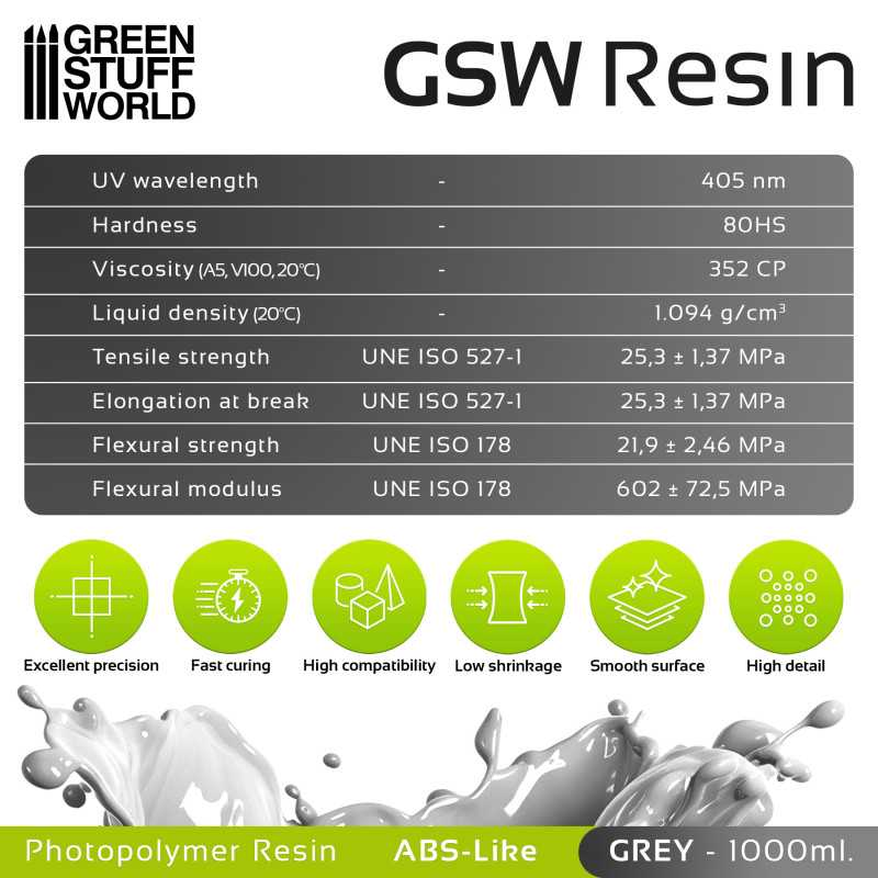 Green Stuff : Résine Liquide pour Imprimante 3D - ABS-like Gris (1000ml)