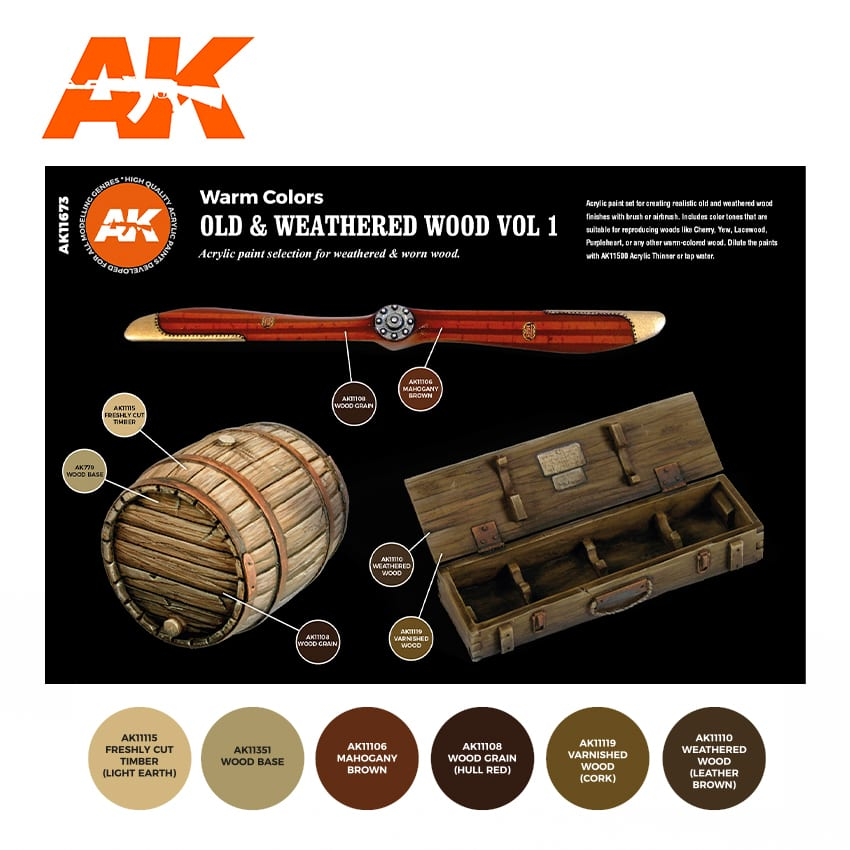 AK : Old & Weathered Wood VOL.1 (6pcs) │ 3rd Generation Acrylics