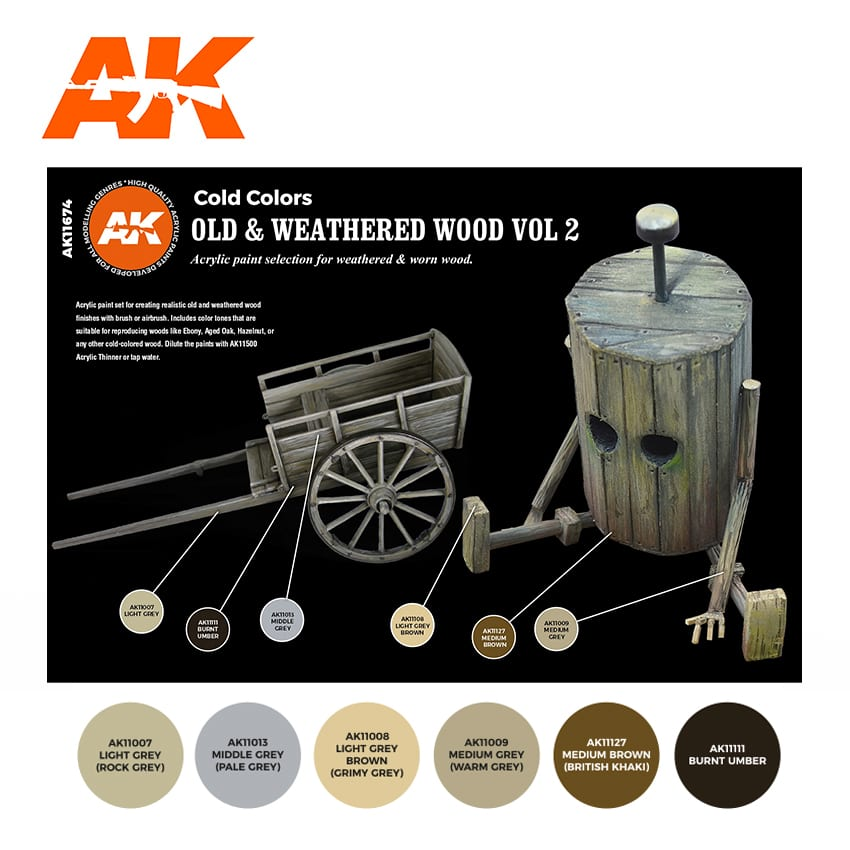 AK : Old & Weathered Wood VOL.2 (6pcs) │ 3rd Generation Acrylics