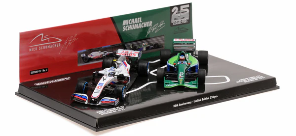 Minichamps : 2 Cars Set 30th Anniversary Michael Schumacher Jordan 1991 Mick Schumacher Haas 2021