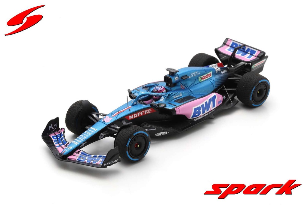 Spark Model : Alpine A522 No.14 BWT Alpine F1 Team 7th Monaco GP 2022 Fernando Alonso With Acrylic Cover