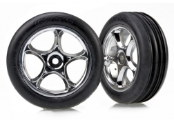 Traxxas : Pneu│Tires & wheels, assembled (Tracer 2.2 chrome wheels, Alias® ribbed 2.2 tires)