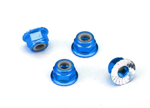 Traxxas : 4 écrous anodises bleu 4mm (4pcs)