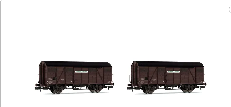 Arnold : 2 wagons fermés à 2 essieux Kv avec parois en bois, livrée marron, Provence Express