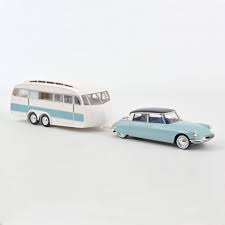 Norev : Citroen DS 19 & Caravane │Bleu & Blanc│1959