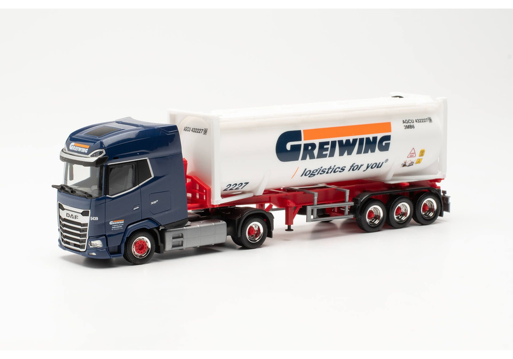 Herpa : DAF Xg prte containeur citerne Greiwing