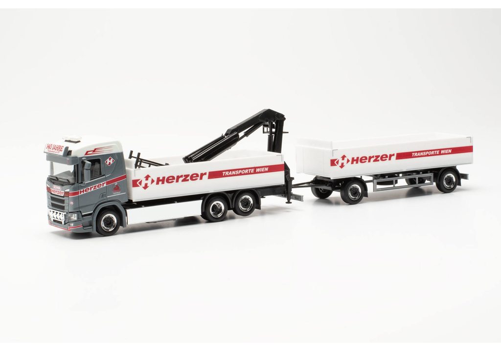 Herpa : Scania CR 20 ND flat bed trailer truck Herzer (Austria/Vienna)