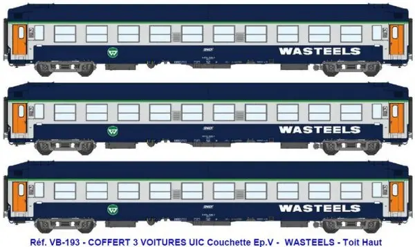 Ree Modeles : Coffret de 3 voitures UIC couchettes WASTEELS toit haut - SNCF │ Continu