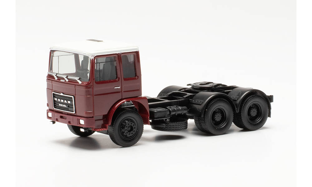 Herpa : roman diesel 3-achs zugmaschine, weinrot, dach weiss