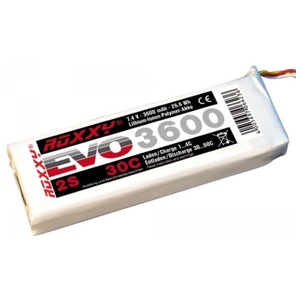 Roxxy Evo Lipo 7.4V (2S) -3600Mah 30C (MPX M6-Plug) (Puce BID)