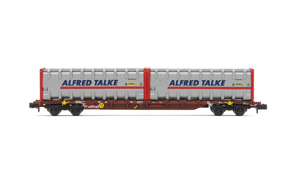 Arnold : Wagon porte-conteneurs à 4 essieux Sgnss, livrée marron, chargé avec 2 Bulk-Container de 30' «Alfred Talke