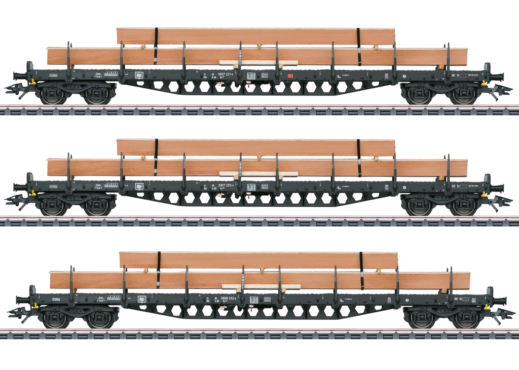 Marklin : Set de wagons à ranchers avec chargement de bois