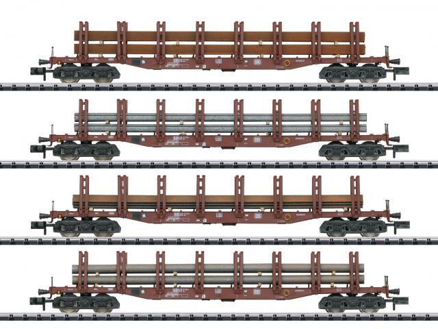 Minitrix : 4 WAGON MARCHANDISES - TRANSPORT ACIER