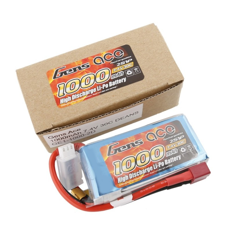 Gens Ace Pack Lipo 7.4V (2S) -1000Mah 30C (Dean-Plug)