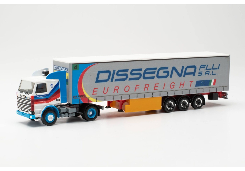 Herpa : Scania 142 Gardinenplanen-Sattelzug Dissegna (Italien/Rossano Veneto)