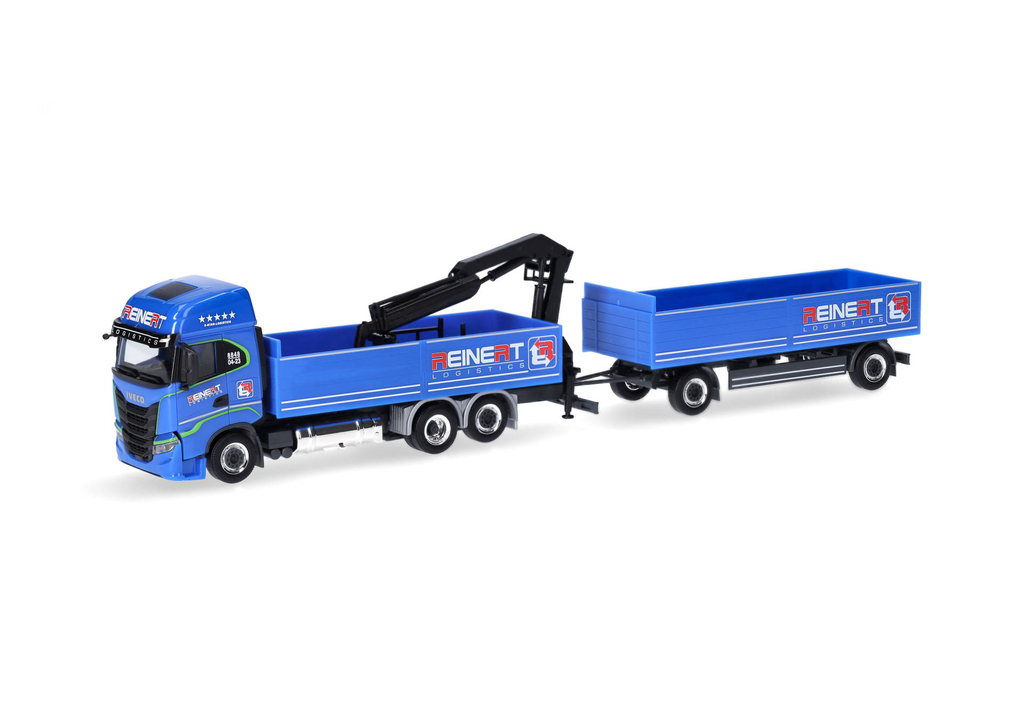 Herpa : Iveco S-Way LNG lit en planches avec grue de chargement (Reinert Logistic)