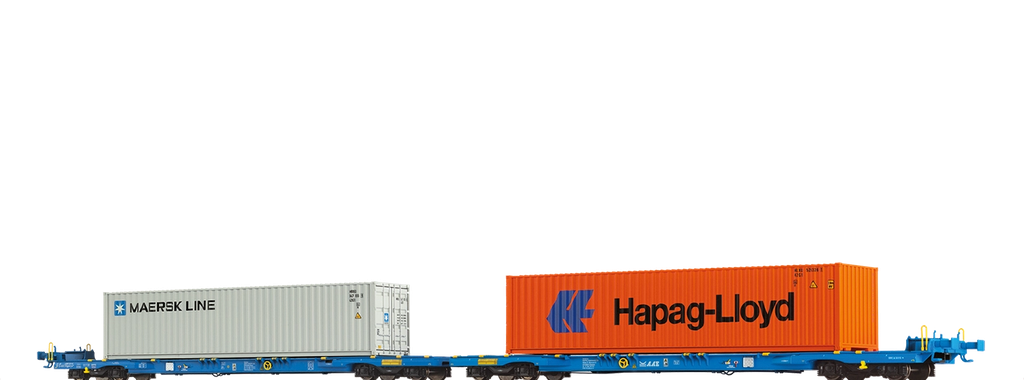 Brawa : Wagon porte-conteneurs Sffggmrrss36 MAERSK / Hapag-Lloyd, AAE, Ep VI