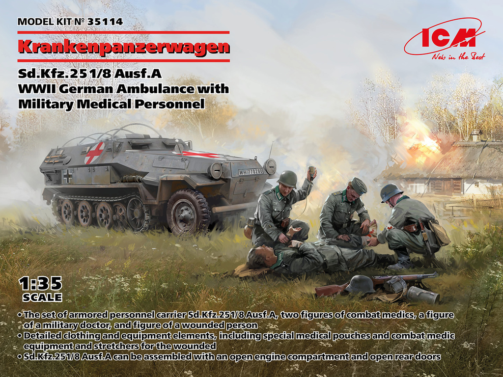 ICM : ‘Krankenpanzerwagen’ Sd.Kfz.251/8 Ausf.A
WWII German Ambulance with Military Medical Personnel