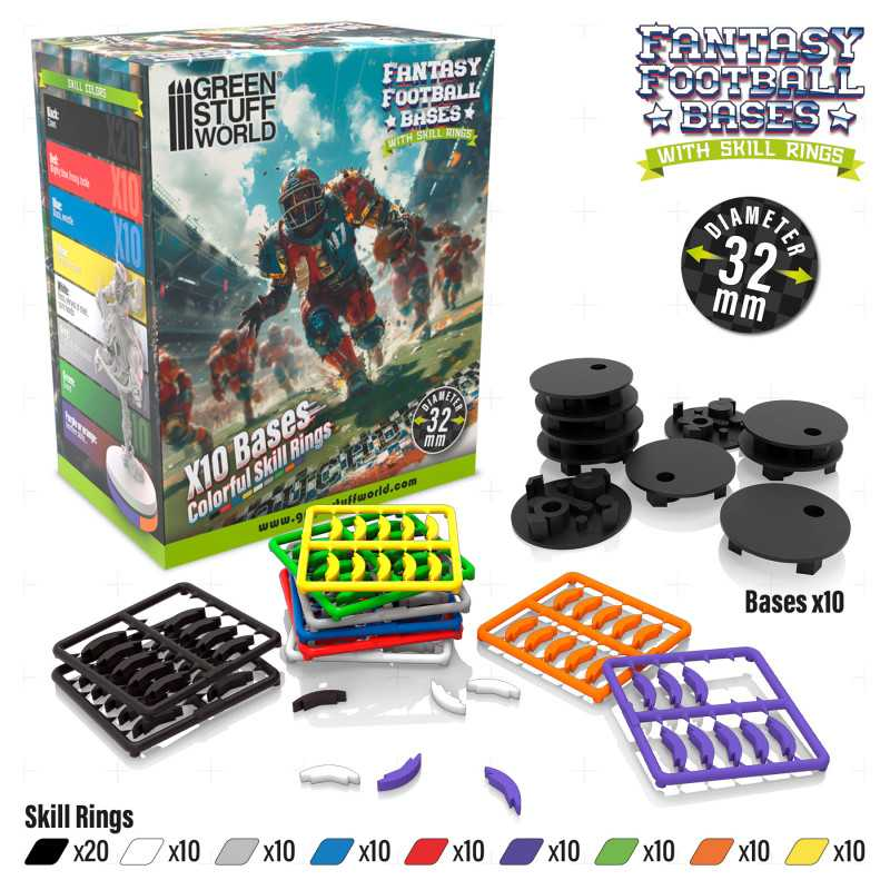 Green Stuff : Socles Blood Bowl 32mm avec anneaux de compétence