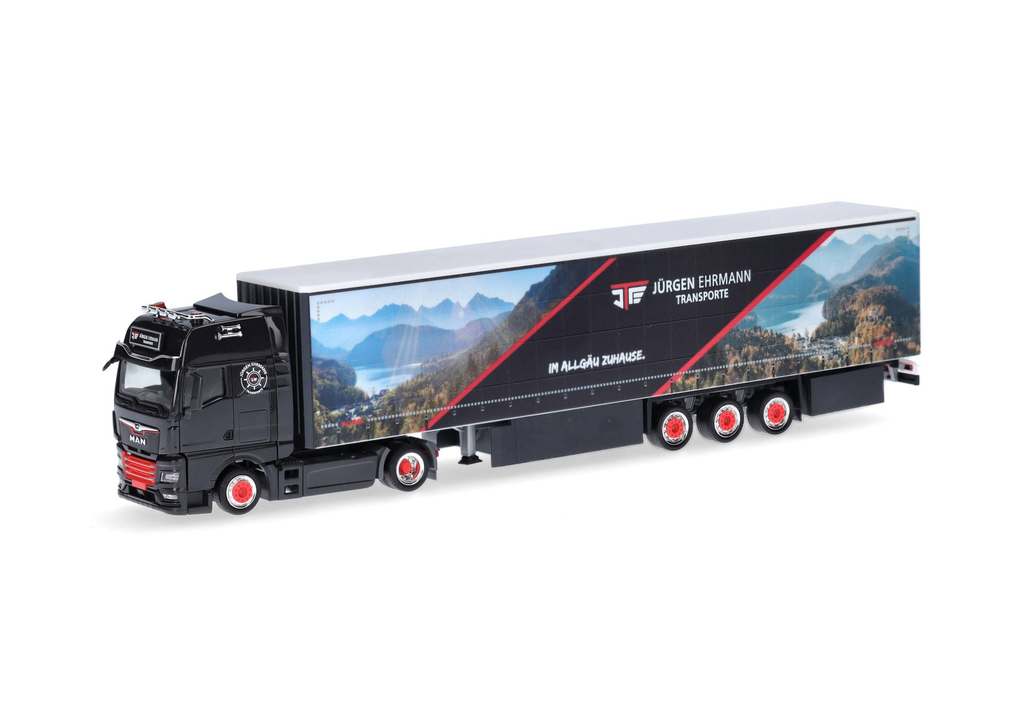 Herpa : MAN TGX GX │ 15m lowliner curtain canvas semitrailer truck "Jürgen Ehrmann Transporte"