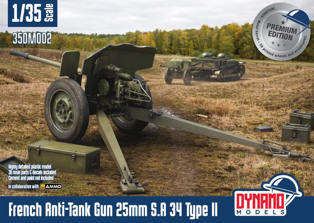 Dynamo Models : Premium Edition French Anti-Tank Gun 25mm S.A 34 Type II