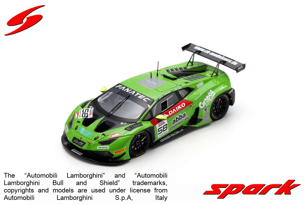 Spark model : Lamborghini Huracán GT3 EVO 2 No.58 GRT Grasser Racing Team 24H Spa 2023
F. Crestani - S. Neary - G. Tweraser - R. Capo