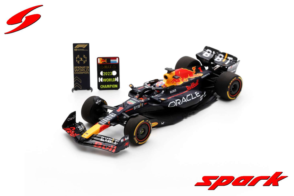 Spark : Oracle Red Bull Racing RB19 │ No.1 Oracle Red Bull Racing 2nd Sprint Race Qatar GP 2023 Formula One Drivers' Champion Max Verstappen With big base, number & pit board