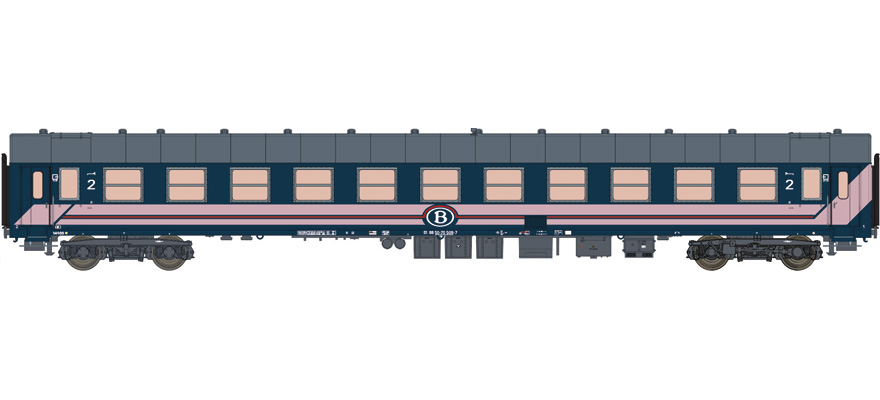 Lsmodels : Voiture I5 Bc10 Y25 Bleu Lignes Rose  SNCB-NMBS