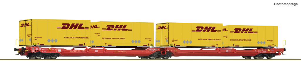 Roco : Wagon T3000 Sdggmrs porte containeur DHL