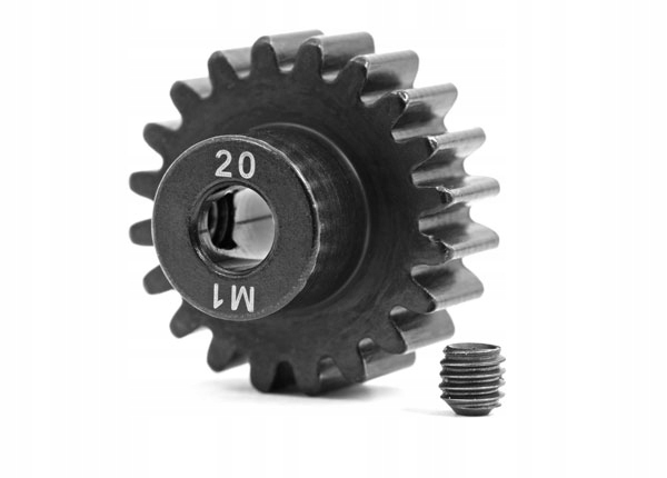 Traxxas : Gear, 20-T pinion (machined, hardened steel) (1.0 metric pitch) (fits 5mm shaft)/ set screw [6494R]