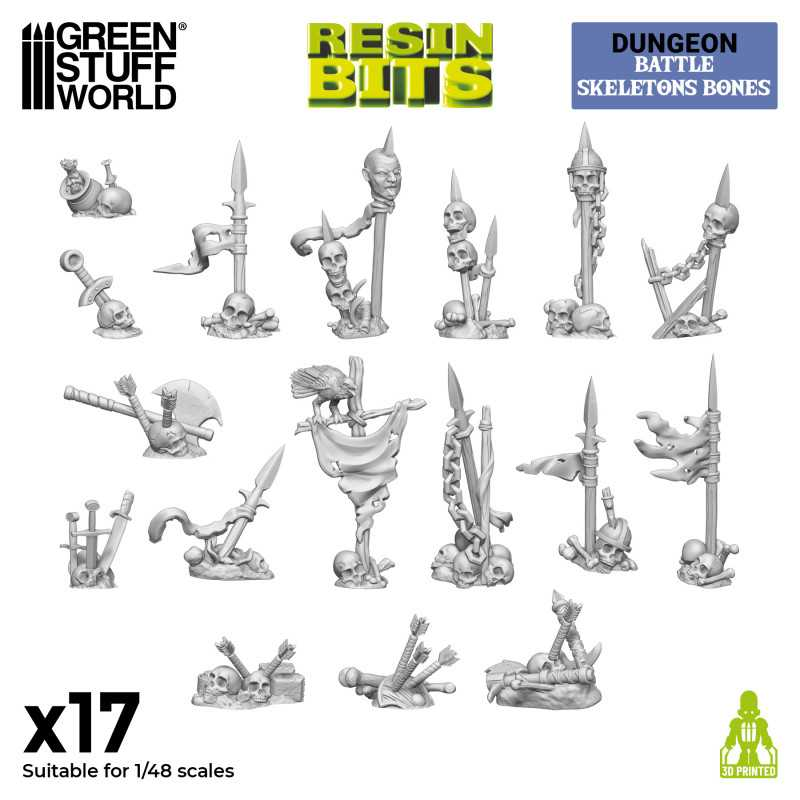 Green Stuff : Battle Skeletons Bones 1/48 │Resin Bits