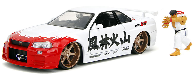 1:24 NISSAN SKYLINE GTR R34 W/RYU'S FIGURE WHITE HOLLYWOOD RIDES