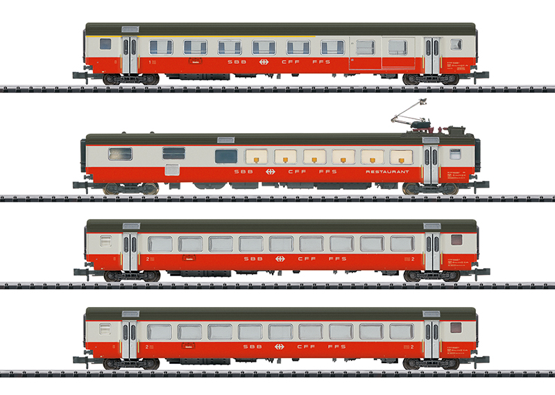 Minitrix : Voitures grandes lignes "Swiss Express" Partie 1 avec éclairages 