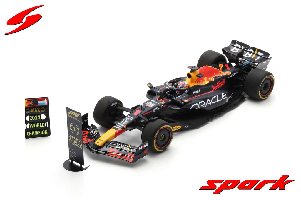 Spark : Oracle Red Bull Racing RB19 │ No.1 Oracle Red Bull Racing 2nd Sprint Race Qatar GP 2023 Formula One Drivers' Champion Max Verstappen With number & pit board