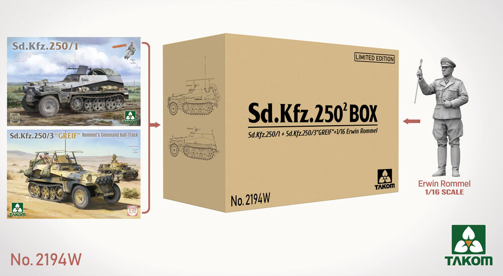 Takom : Sd.Kfz. 250 BOX 250/1 + 250/3 GREIF + 1/16 Erwin Rommel