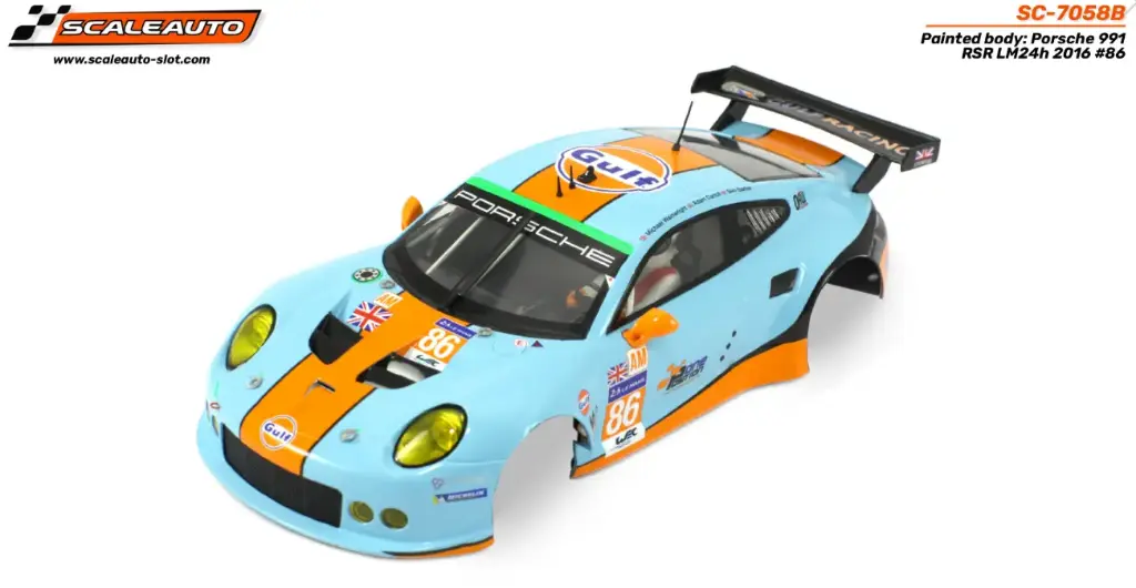 Scaleauto : Carrosserie Porsche 991 RSR Gulf le Mans 2016 n°86 