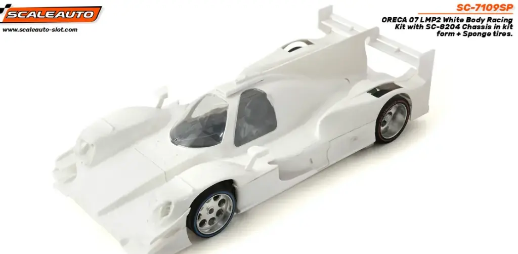 Scaleauto :  Oreca 07 LMP White Racing Kit with SPORT XL Steel & Carbon Chassis + Sponge Tires.