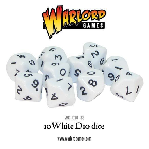 [WLG WG-D10-33] Warlord Games : Set de 10 dès D10 │ Blanc