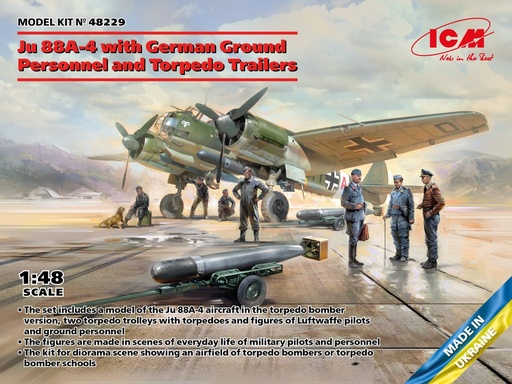 [ICM 48229] Icm : Ju 88A-4 with German Ground Personnel and Torpedo Trailers