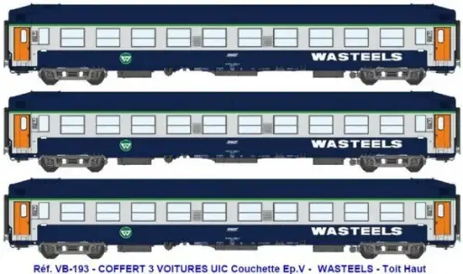 [REE VB-193] Ree Modeles : Coffret de 3 voitures UIC couchettes WASTEELS toit haut - SNCF │ Continu