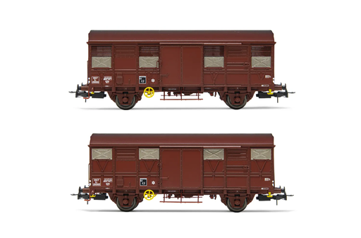 [JOU HJ6231] 2 wagons fermés à 2 essieux Kv Permaplex avec volets ouverts livrée marron SNCF