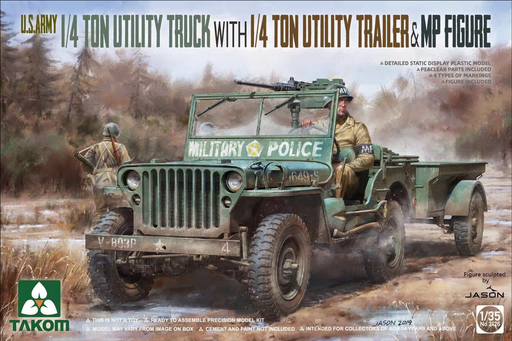 [TAK 2126] Takom : U.S. Army 1/4 Ton Utility Truck • with 1/4 Ton Utility Trailer & MP Figure 