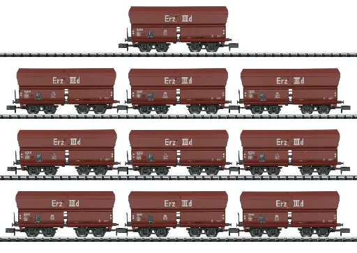 [MII 15458] Minitrix : Set de 10 wagons à déchargement automatique Erz IIId - DB │ Continu